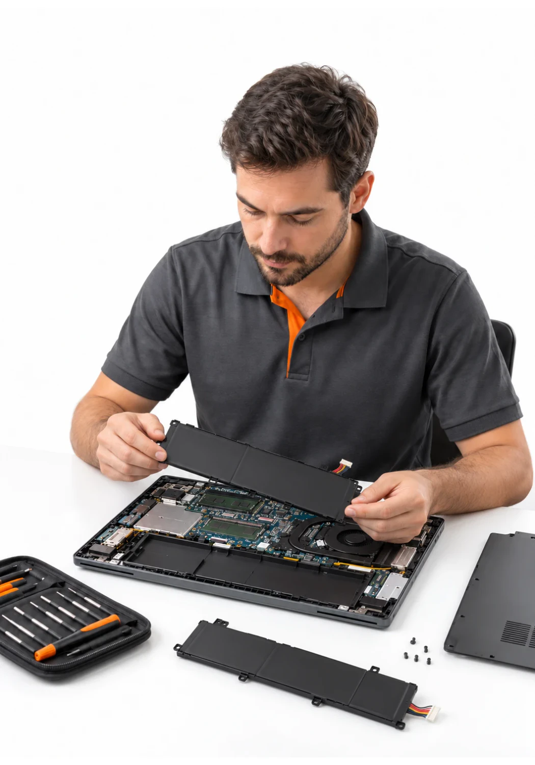 Мастер меняет аккумулятор ноутбука Asus Мастер меняет аккумулятор ноутбука Asus