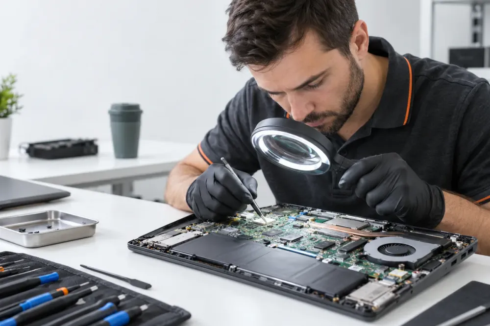 Данные и BitLocker после залития ноутбука Asus — инженер ЭЛЕРОЗ работает с ноутбуком Asus