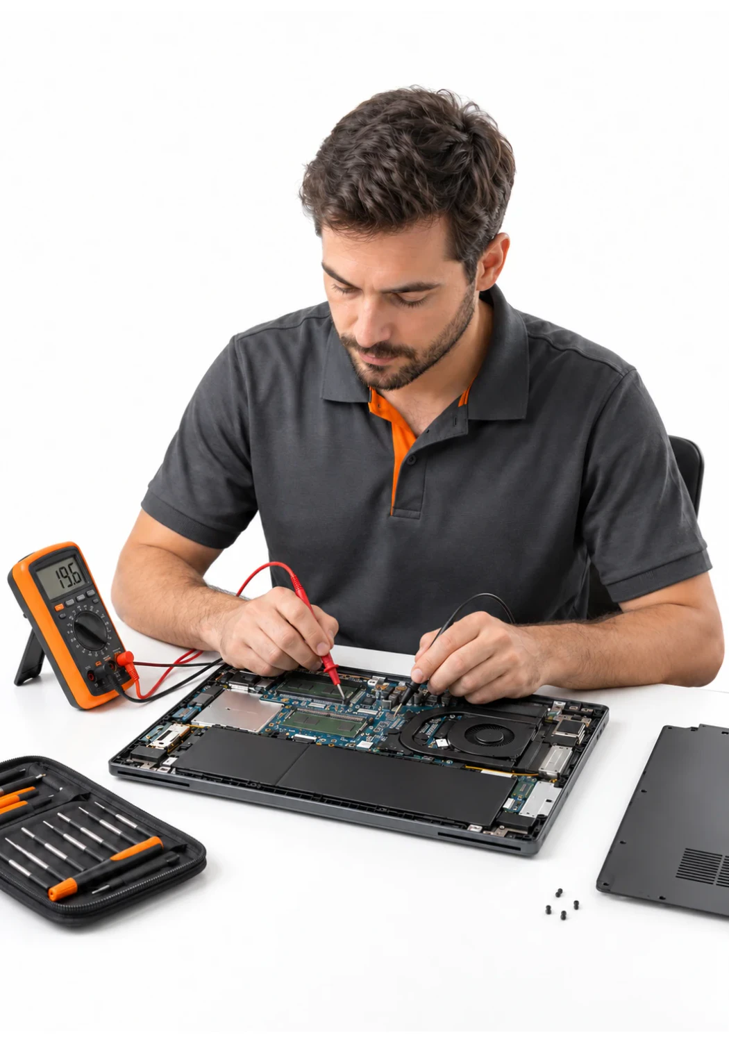 Мастер диагностирует ноутбук Asus, который не включается