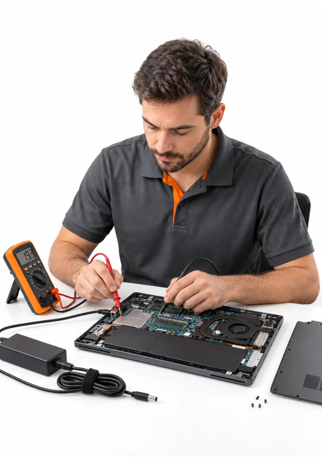 Мастер проверяет зарядку ноутбука Asus