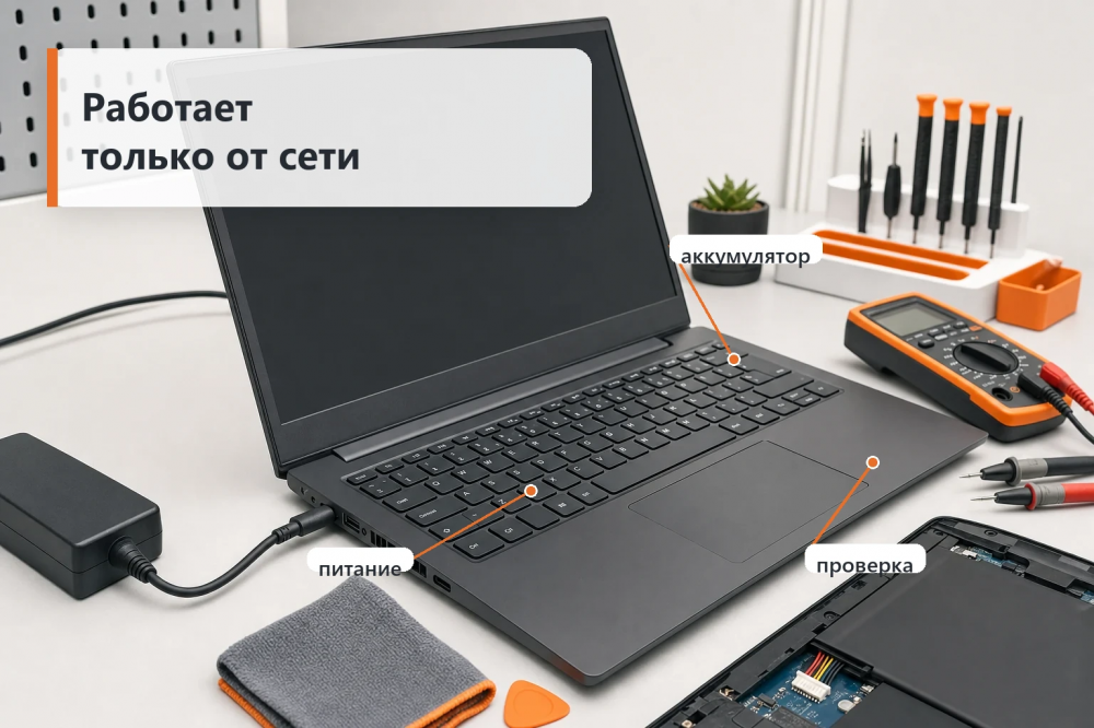 Почему ноутбук Acer работает только от сети и не держит заряд