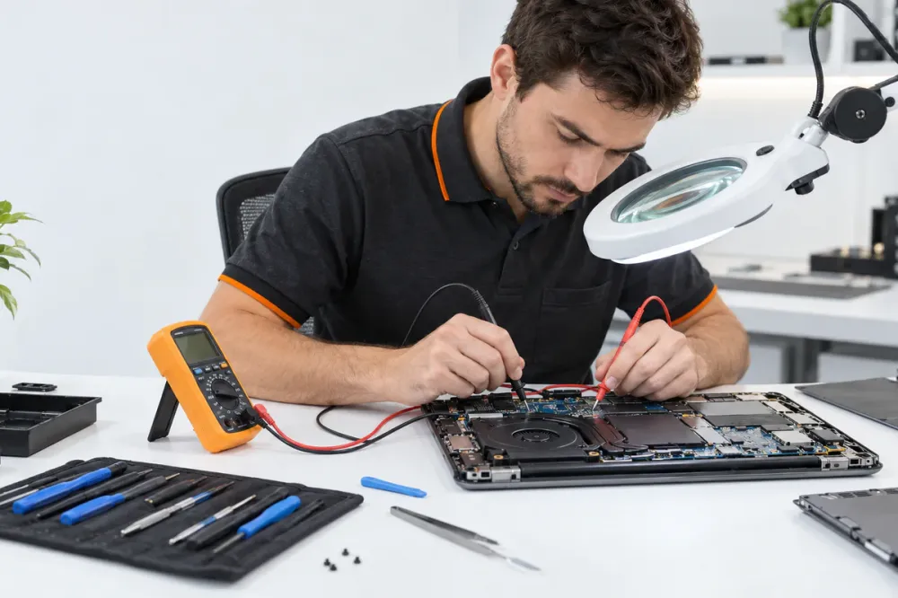 Asus не включается после залития или перегрева — инженер ЭЛЕРОЗ работает с ноутбуком Asus